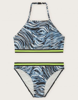 Grey Kids' Monsoon Marble Print Bikini Set Swimwear | ZKB-2221