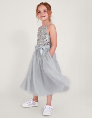 Grey Kids' Monsoon Truth Recycled Sequin Occasion Dress | XRB-6661