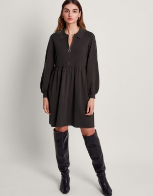 Grey Women's Monsoon Zelda Zip Dress | TJW-1656