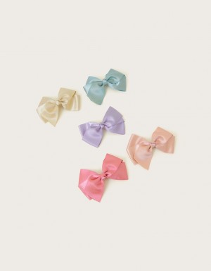 Multicolor Kids' Monsoon 5-Pack Large Shimmer Bow Clips Hair Accessories | YAB-4091