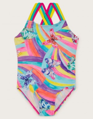 Multicolor Kids' Monsoon Butterfly Swirl Swimsuit Swimwear | RVY-7823