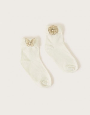 Multicolor Kids' Monsoon Butterfly and Flower Set of Two Socks | RKR-7651