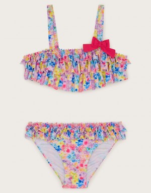 Multicolor Kids' Monsoon Ditsy Ruffle Bow Bikini Set Swimwear | LGX-3913