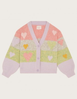 Multicolor Kids' Monsoon Heart Stripe Cardigan | JRK-9822