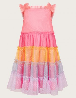 Multicolor Kids' Monsoon Rainbow Dobby Dress | KVL-8313