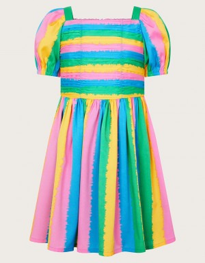 Multicolor Kids' Monsoon Stripe Pleated Dress | DMM-0425