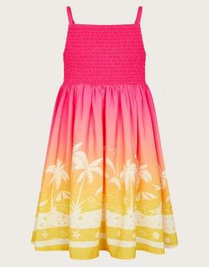 Multicolor Kids' Monsoon Sunset Palm Print Dress | WJE-6966