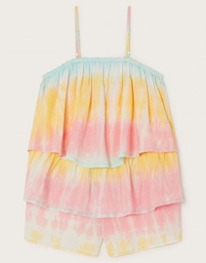 Multicolor Kids' Monsoon Tie Dye Culotte Romper Swimwear | MCR-1889