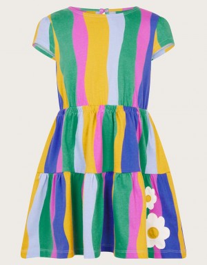 Multicolor Kids' Monsoon Wavy Stripe Tiered Dress | ZCQ-9946