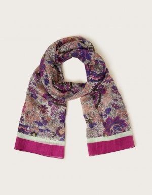 Multicolor Women's Monsoon Elodie Floral Print Silk Scarves | DIR-1248