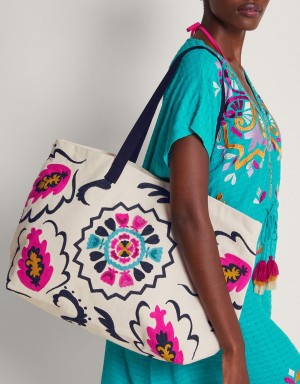 Multicolor Women's Monsoon Embroidered Beach Bags | CZN-9697