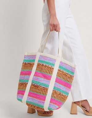 Multicolor Women's Monsoon Woven Tote Bags | ISM-7717