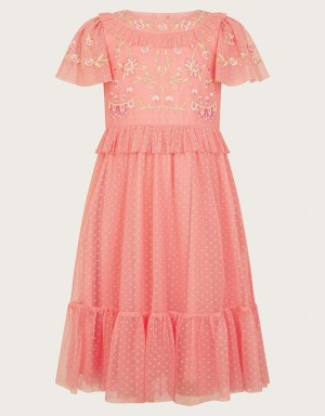 Orange Kids' Monsoon Josephine Embroidered Dress | ISK-0974