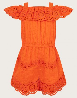 Orange Kids' Monsoon Schiffli Hanky Hem Romper Swimwear | WLV-4377