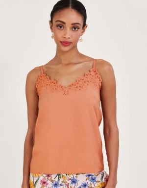 Orange Women's Monsoon Beatrice Cutwork Cami Tops | JAQ-4939