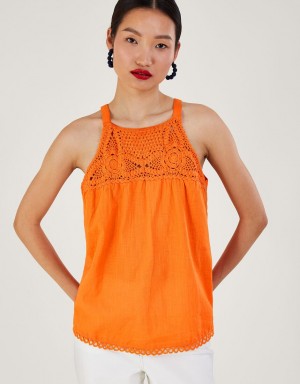 Orange Women's Monsoon Crochet Neckline Halter Tops | TPE-9851