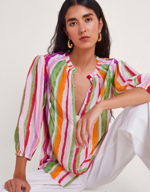 Orange Women's Monsoon Elsie Stripe Blouse | UPY-2651