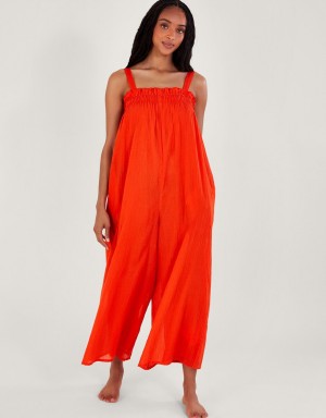 Orange Women's Monsoon Eve Plain Romper Jumpsuit | WFO-8482