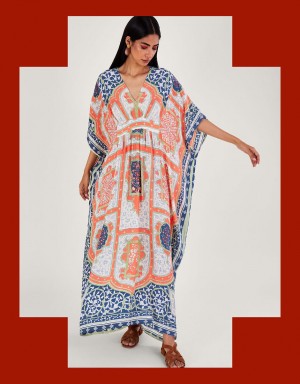 Orange Women's Monsoon One Hundred Stars Indian Summer Maxi Kaftans | CRV-1958