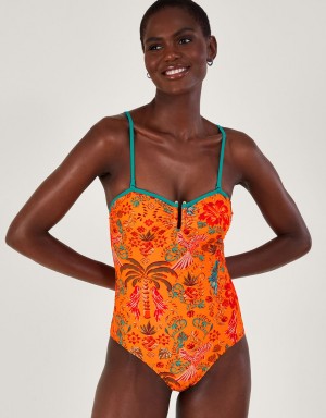 Orange Women's Monsoon Palm Print Swimsuit in Recycled Polyester Orange Swimwear | TJX-2830