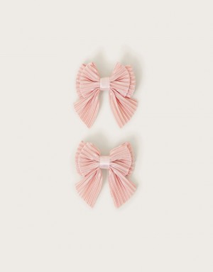 Pink Kids' Monsoon 2-Pack Katy Pleat Bow Clips Hair Accessories | LJK-6528