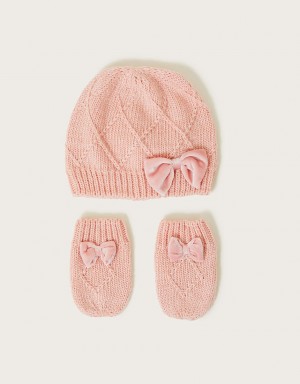 Pink Kids' Monsoon Baby and Mittens Set in Recycled Polyester Hats | RUB-3380