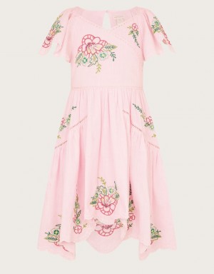 Pink Kids' Monsoon Boutique Embroidered Cutwork Dress | TWT-0784