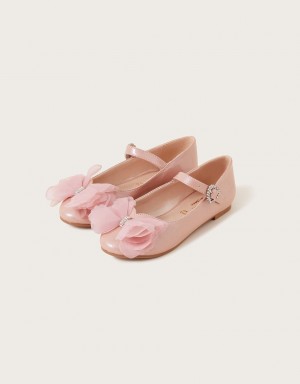 Pink Kids' Monsoon Diamante Bow Ballet Flats | GFE-7806