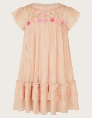 Pink Kids' Monsoon Embroidered Mesh Dress | CXP-7265