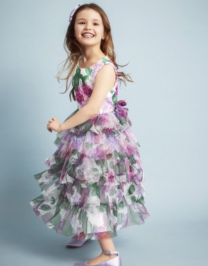 Pink Kids' Monsoon Hydrangea Scuba Ruffle Dress | VGE-1069