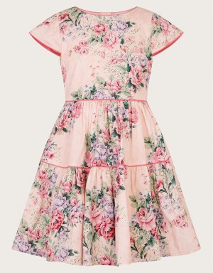 Pink Kids' Monsoon Jacquard Rose Dress | BDK-6533