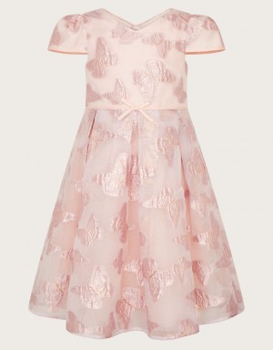 Pink Kids' Monsoon Louisa Butterfly Jacquard Dress | RQR-9027