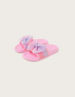 Pink Kids' Monsoon Ombre Bow Glitter Sliders Sandals | BBP-5615