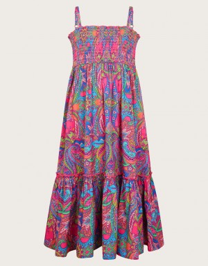 Pink Kids' Monsoon Paisley Shirred Midi Dress | WSJ-2274