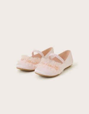 Pink Kids' Monsoon Ruffle Net Ballerina Flats | HWW-0837