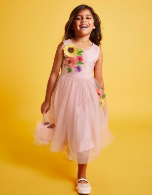 Pink Kids' Monsoon Sunflower Scuba Dress | GAJ-6823