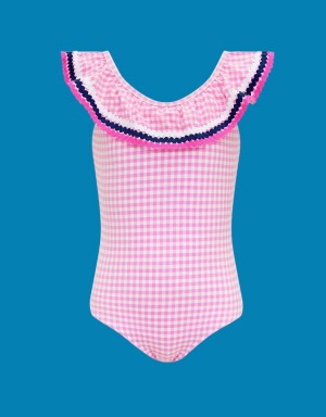 Pink Kids' Monsoon Sunuva Gingham Swimsuit Swimwear | UZA-2684