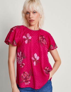 Pink Women's Monsoon Everly Embroidered Blouse | LPZ-3718