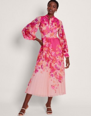 Pink Women's Monsoon Floryn Floral Shirt Dress | HHX-9829