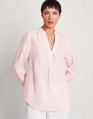 Pink Women's Monsoon India Linen Shirts | VTO-2152