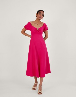 Pink Women's Monsoon Katie Ring Detail Bardot Dress | UTF-6684