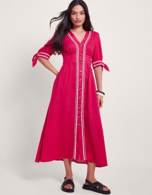 Pink Women's Monsoon Lita Ric Rac Dress | DVI-0338