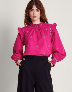 Pink Women's Monsoon Mila Motif Tops | FHP-5051