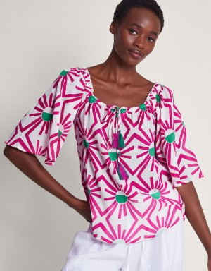 Pink Women's Monsoon Zamora Geometric Print Sun Tops | SLC-3523