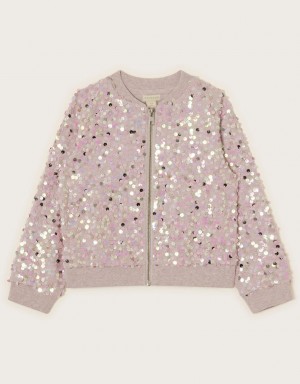 Purple Kids' Monsoon All Over Sequin Bomber Jacket | VHX-2755