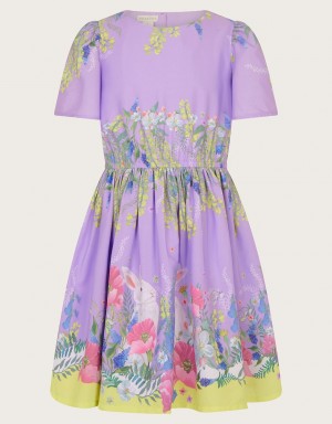 Purple Kids' Monsoon Bunny Border Dress | ESS-9206