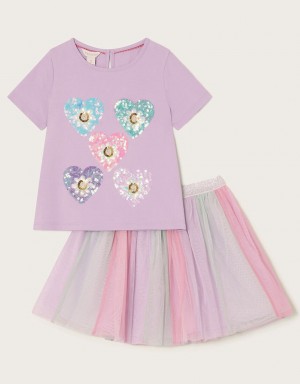 Purple Kids' Monsoon Disco Heart Set T-Shirt | UTM-7637