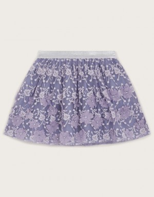 Purple Kids' Monsoon Floral Lace Embroidered Skirts | TVF-0343