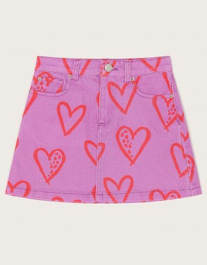 Purple Kids' Monsoon Heart Print Denim Skirts | XSJ-2507