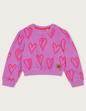 Purple Kids' Monsoon Heart Print Towelling Tops | NNR-8120